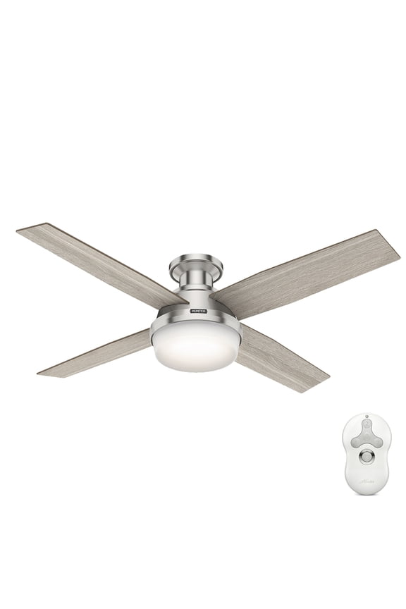 - Dempsey Indoor Low Profile Ceiling Fan With Light, Remote, 52-inch, Brushed Nickel, Modern-style, 3-speed WhisperWind Motor, 50283, for Living Rooms, Bedrooms