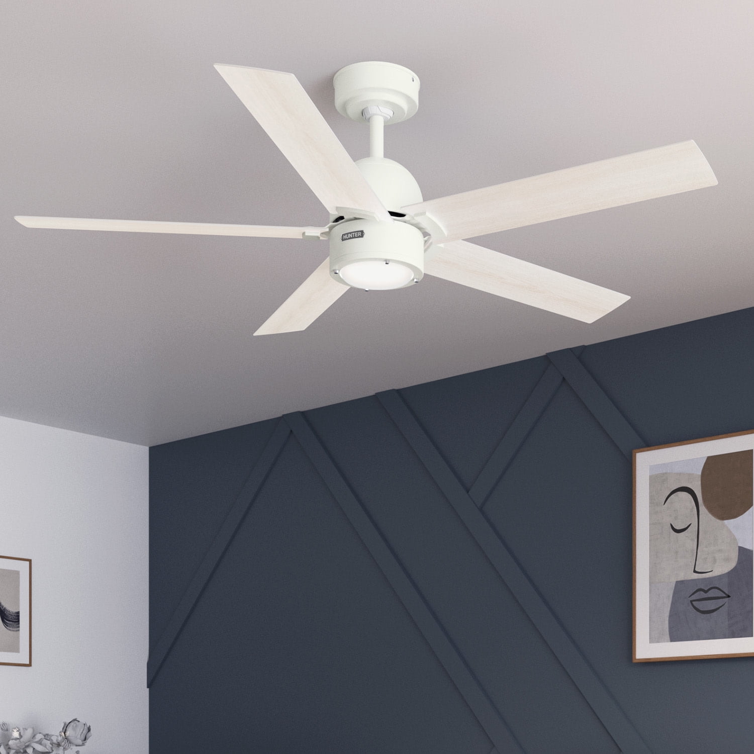 Erling 52" White Wood Ceiling Fan with Light and Remote