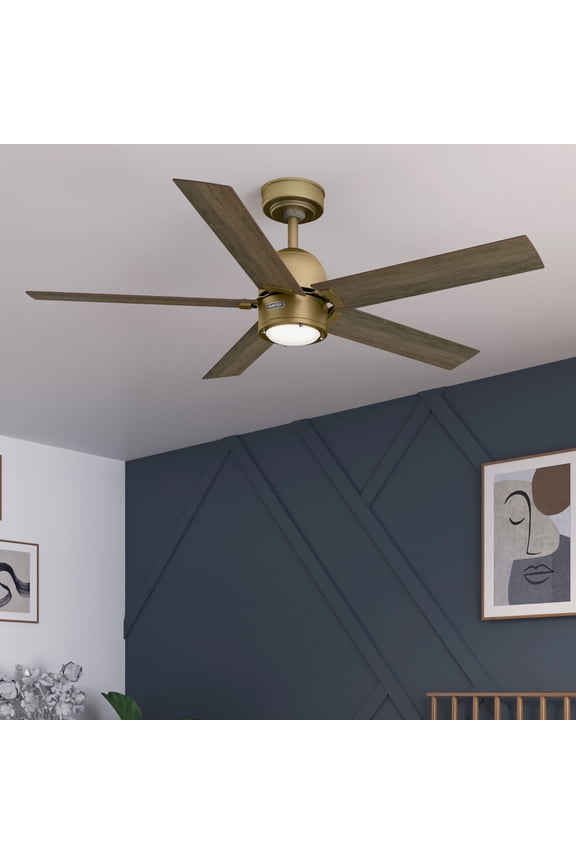 - Erling Indoor Ceiling Fan With Light, Remote, 52-inch, Luxe Gold, Modern-style, 6-speed WhisperWind Motor, Energy Star, 52849, for Living Rooms, Bedrooms