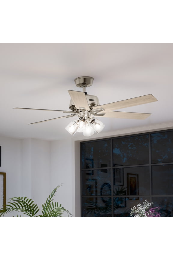 - Fonthill Indoor Ceiling Fan With Light, Remote, 52-inch, Brushed Nickel, Casual-style, 6-speed DC Motor, Quick Installation, Energy Star, 52901