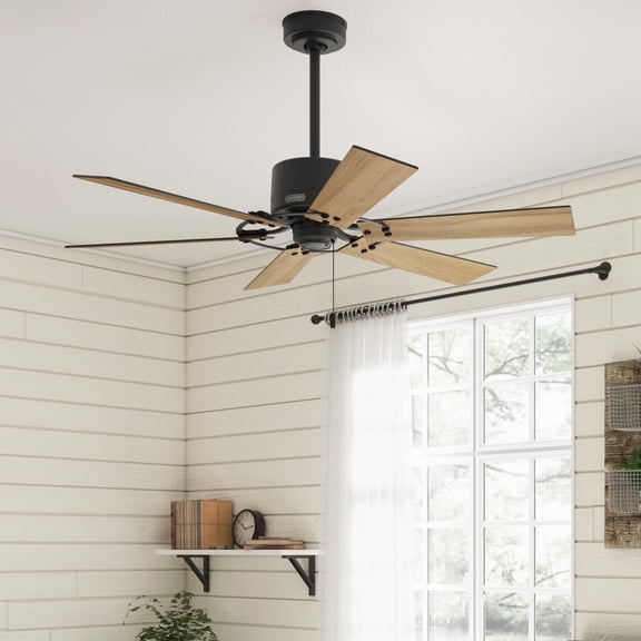 Hunter 52 inch Indoor Ceiling Fan No Light - Black Ceiling Fan without Light, 6 Blades, Standard Mount, For Bedroom, Living Room, or Kitchen, Pull Chain - Gilrock 51817, Matte Black