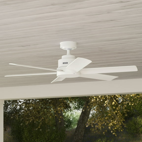 Hunter - Kennicott Indoor/Outdoor Ceiling Fan, Wall Control, 52-inch, Fresh White, Casual-style, 3-speed WhisperWind Motor, 53435, for Porches, Bathrooms