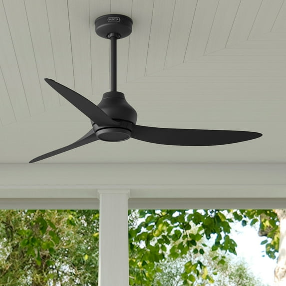 Hunter - Mazzini Indoor/Outdoor Ceiling Fan, Remote, 52-inch, Matte Black, Casual-style, 6-speed DC Motor, Energy Star, 52831, for Porches, Bathrooms