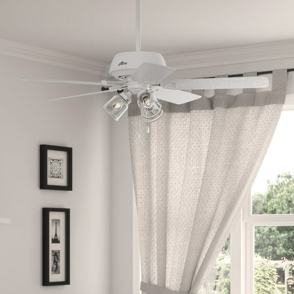 Hunter - River Ridge Indoor/Outdoor Ceiling Fan With Light, 52-inch, Fresh White, Casual-style, 3-speed WhisperWind Motor, 51365, for porches, patios, sunrooms, bathrooms
