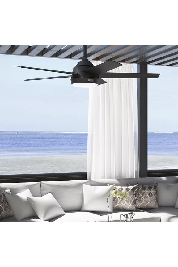 - Skyflow Outdoor  Ceiling Fan With Light, Wall Control, 52-inch, Matte Black, Modern-style, 3-speed WhisperWind Motor, 52589