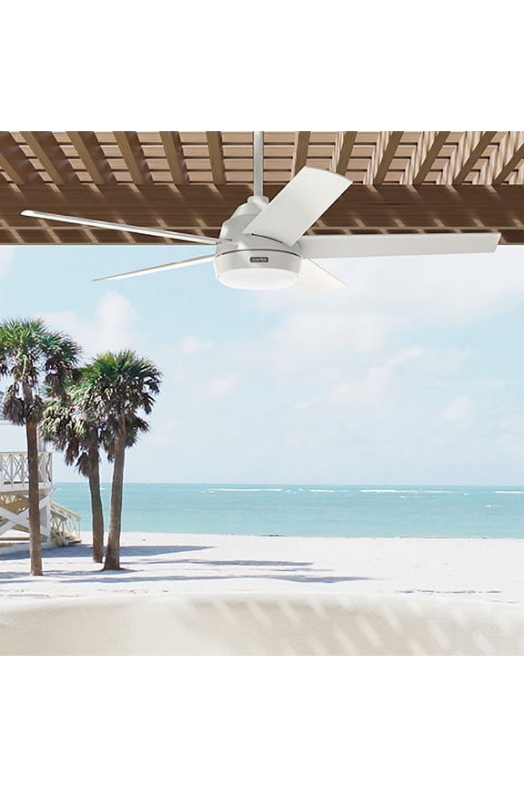 - Skyflow Outdoor Ceiling Fan With Light, Wall Control, 52-inch, Matte White, Modern-style, 3-speed WhisperWind Motor, 52611