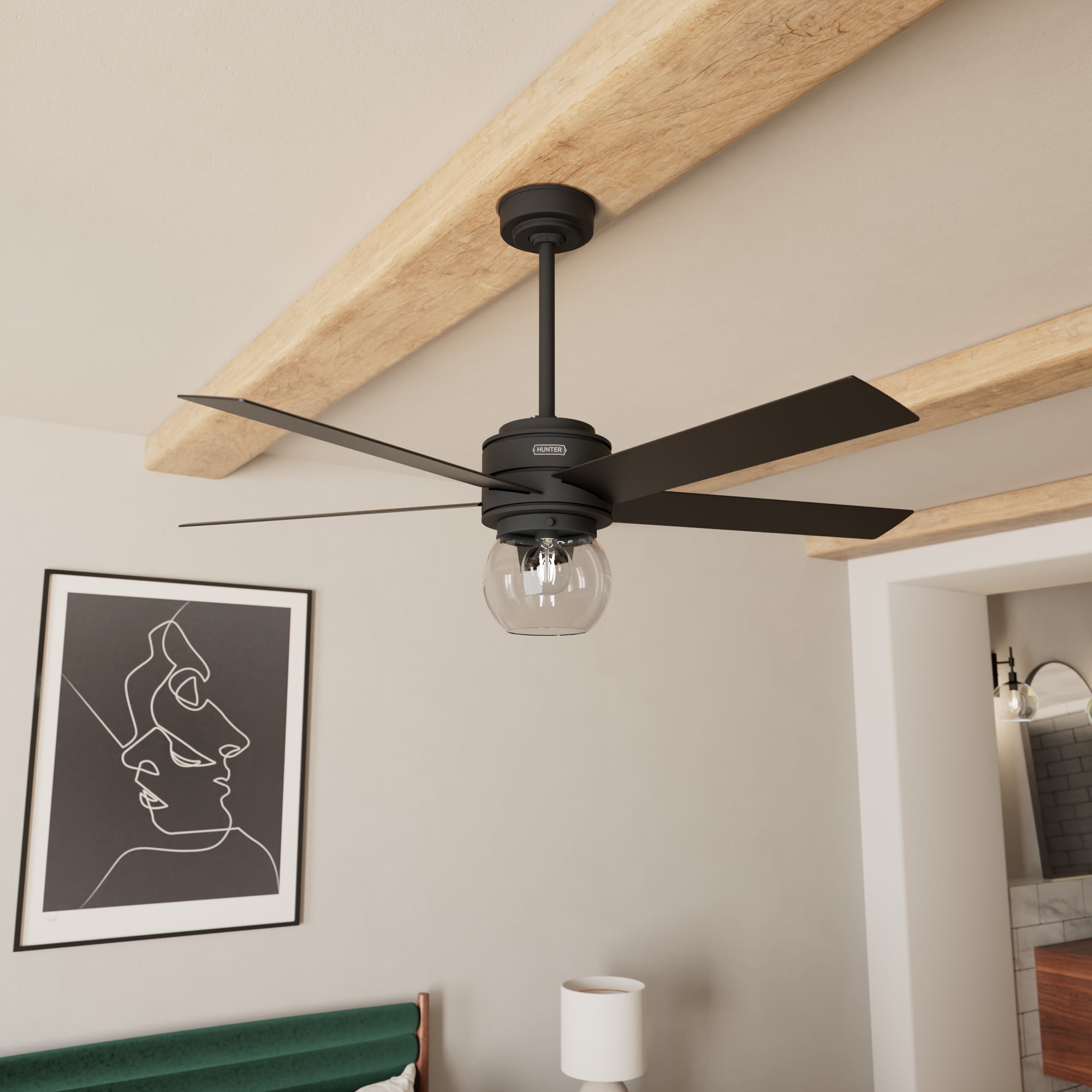 Matte Black 52" 5-Blade Ceiling Fan with LED Light and Remote
