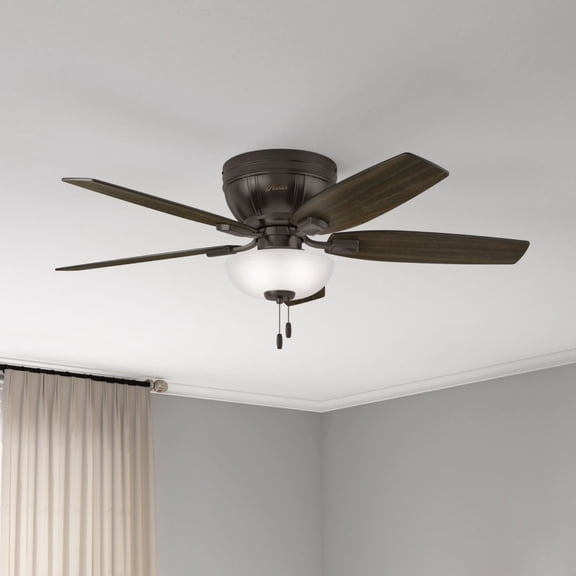 Hunter 52 inch Indoor Ceiling Fan with LED Light - Bronze Ceiling Fan with Pull Chain, For Bedroom, Living Room, or Kitchen, Low Profile Mount, No Remote, 5 Blades - Kenbridge 53379, Noble Bronze