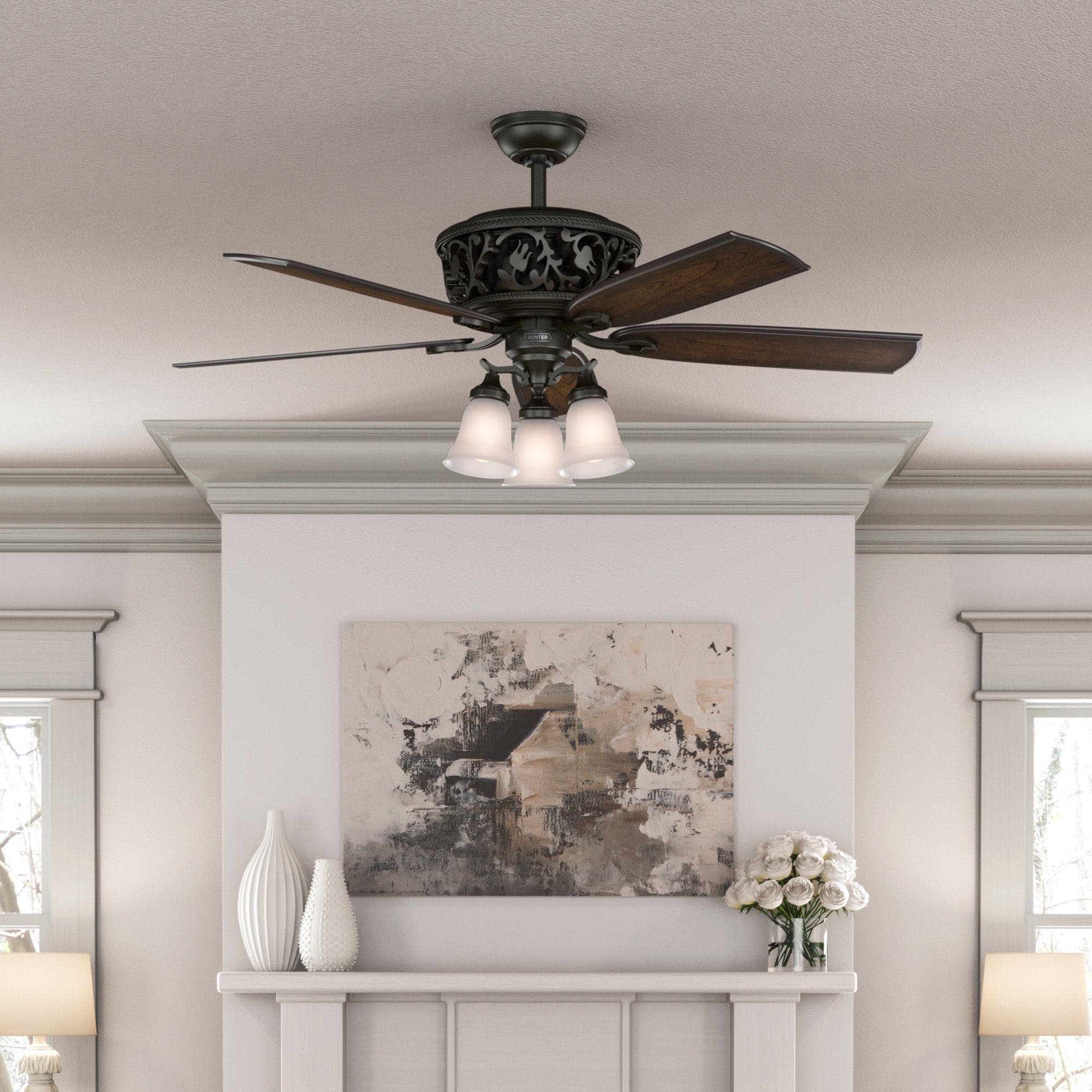 Hunter 54 inch Indoor Ceiling Fan with LED Lights and Remote Control - Standard Mount Bronze Ceiling Fan, 5 Blades, For Bedroom, Living Room, or Kitchen, Quiet - Promenade 59546, Brittany Bronze