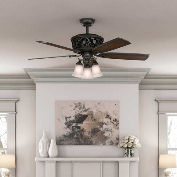 Hunter 54 inch Indoor Ceiling Fan with LED Lights and Remote Control - Standard Mount Bronze Ceiling Fan, 5 Blades, For Bedroom, Living Room, or Kitchen, Quiet - Promenade 59546, Brittany Bronze