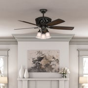 Hunter 54 inch Indoor Ceiling Fan with LED Lights and Remote Control - Standard Mount Bronze Ceiling Fan, 5 Blades, For Bedroom, Living Room, or Kitchen, Quiet - Promenade 59546, Brittany Bronze