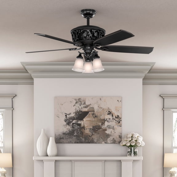 Hunter 54 inch Indoor Ceiling Fan with LED Lights and Remote Control - Standard Mount Black Ceiling Fan, 5 Blades, For Bedroom, Living Room, or Kitchen, Quiet - Promenade 59545, Gloss Black