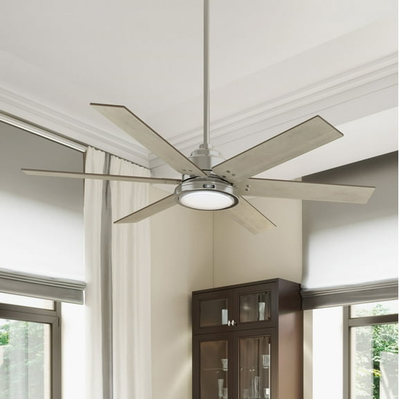 Hunter - Warrant Indoor Ceiling Fan With Light, Wall Control, 60-inch, Brushed Nickel, Casual-style, 6-speed, Energy Star, 59462, for living rooms, bedrooms, home offices, kitchens