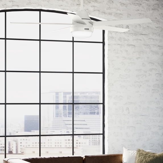 Hunter - Aerodyne Indoor Ceiling Fan With Light, Remote, 60-inch, Fresh White, Casual-style, 6-speed DC Motor, Energy Star, WiFi Smarthome, 52832, for living rooms, bedrooms, home offices, kitchens