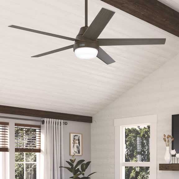 Hunter 60 inch Aerodyne Wi-Fi ENERGY STAR® Matte Bronze Ceiling Fan with LED Light Kit, Reversible Blades, and Handheld Remote