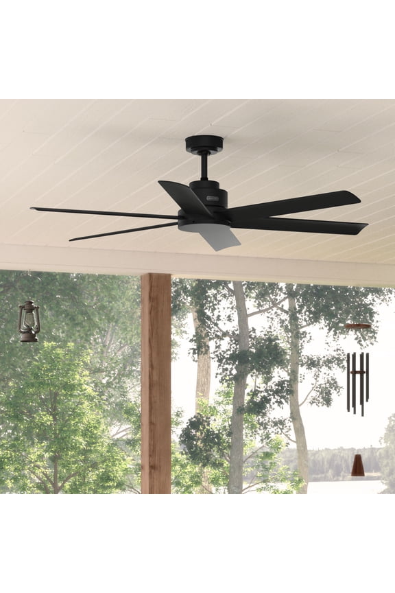 60 inch Kennicott ENERGY STAR® Matte Black Damp Rated Ceiling Fan and Handheld Remote