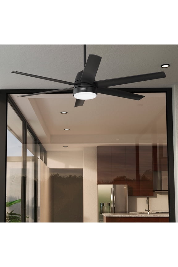 60 inch Outdoor or Indoor Ceiling Fan with LED Light - Black Ceiling Fan with Wall Control, For Patio, Garage, or Porch, Quiet, Standard Mount, 6 Blades - Skysail 51875, Matte Black