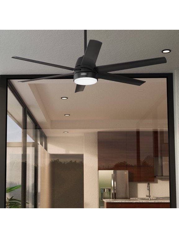60 inch Outdoor or Indoor Ceiling Fan with LED Light - Black Ceiling Fan with Wall Control, For Patio, Garage, or Porch, Quiet, Standard Mount, 6 Blades - Skysail 51875, Matte Black