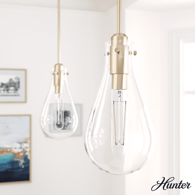 Hunter - Lundin 1-light Alturas Gold, Mini Pendant Light, Dimmable, Formal Style, Teardrop Shaped, for Bedrooms, Kitchens, Dining, Living Rooms - 19560