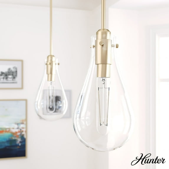 Hunter - Lundin 1-light Alturas Gold, Mini Pendant Light, Dimmable, Formal Style, Teardrop Shaped, for Bedrooms, Dining, Living Rooms - 19560