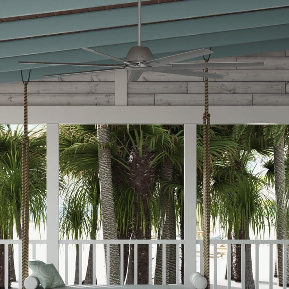 Hunter 72 inch Outdoor or Indoor Ceiling Fan without Light - Ceiling Fan with Wall Control, For Patio, Garage, or Porch, Quiet, Standard Mount, 7 Blades - Downtown 51591, Matte Silver