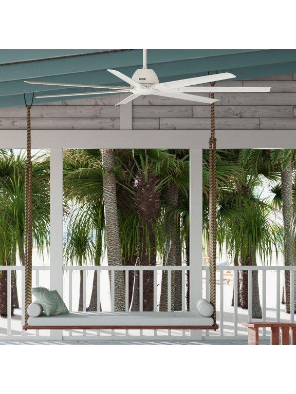 - Downtown Indoor/Outdoor Ceiling Fan, Wall Control, 72-inch, Matte White, Industrial-style, 6-speed, Energy Star, 53439, for Porches, Bathrooms