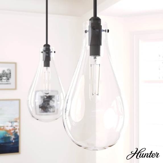 Hunter - Lundin 1-light Noble Bronze, Small Pendant Light, Dimmable, Formal Style, Teardrop Shaped, for Bedrooms, Dining, Living Rooms - 19563