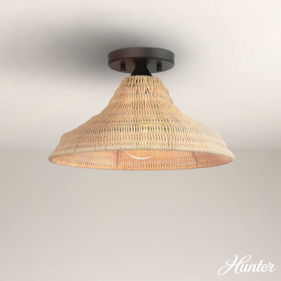 Hunter - Agoura 1-light Matte Black, Large Flush Mount Light, Dimmable, Casual Style, Cone Shaped, for Bedrooms, Dining, Living Rooms - 48082