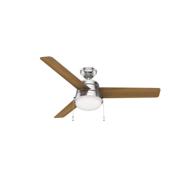 Hunter 52 inch Indoor Ceiling Fan with LED Light and Pull Chain - Modern Ceiling Fan, Standard Mount, 3 Blades, For Bedroom, Living Room, or Kitchen, Quiet - Aker 50380, Brushed Nickel