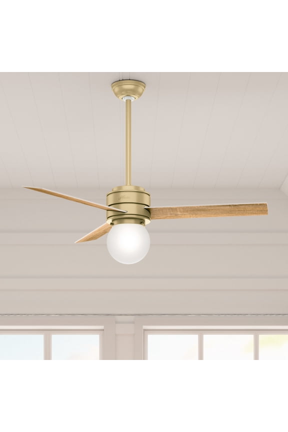 - Allison Indoor Ceiling Fan With Light, Remote, 52-inch, Modern Brass, Casual-style, 3-speed WhisperWind Motor, 50047, for living rooms, bedrooms, home offices, kitchens