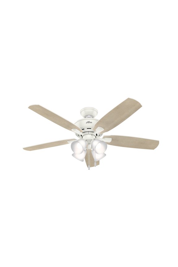 52 inch Indoor Ceiling Fan with LED Lights - White Ceiling Fan with Pull Chain, For Bedroom or Living Room, Standard Mount, No Remote, 5 Blades, Includes Bulbs - Amberlin 53217, Fresh White