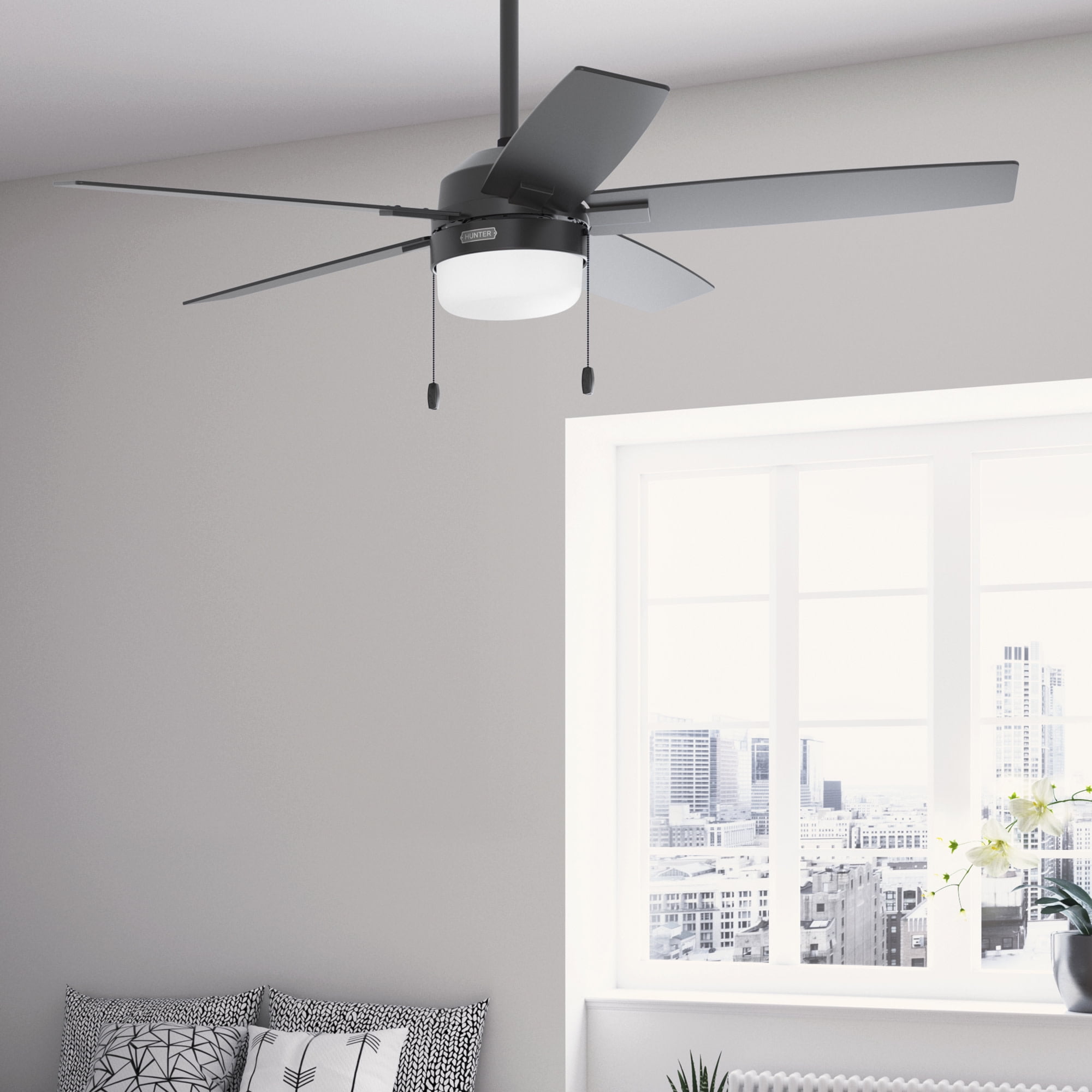 Hunter - Anisten Indoor Ceiling Fan With Light, 52-inch, Matte Black, Modern-style, 3-speed WhisperWind Motor, 52485, for Living Rooms, Bedrooms