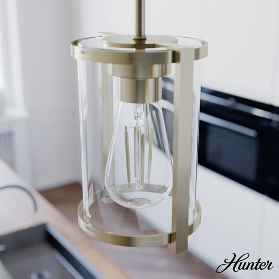 Hunter - Astwood 1-light Alturas Gold, Mini Pendant Light, Dimmable, Caged Style, Cylinder Shaped, for Bedrooms, Dining, Living Rooms - 19952