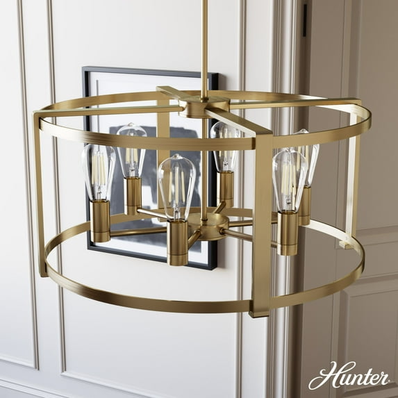 Hunter - Astwood 6-light Alturas Gold, Large Chandelier, Dimmable, Caged Style, Drum Shaped, for Bedrooms, Dining, Living Rooms - 19960