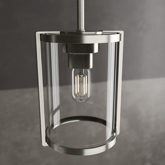 Hunter - Astwood 1-light Brushed Nickel, Mini Pendant Light, Dimmable, Caged Style, Cylinder Shaped, for Bedrooms, Dining, Living Rooms - 19119