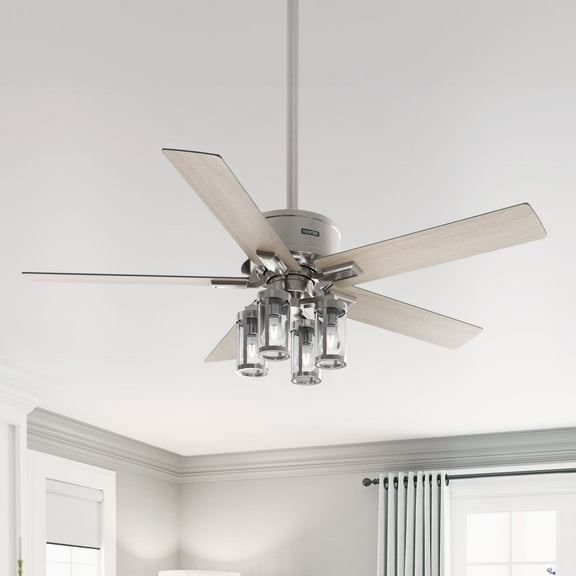 Hunter - Astwood II  Indoor Ceiling Fan With Light, Remote, 52-inch, Brushed Nickel, Casual-style, 4-speed WhisperWind Motor, 52993, for Living Rooms, Bedrooms