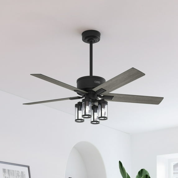 Hunter - Astwood II Indoor Ceiling Fan With Light, Remote, 52-inch, Matte Black, Casual-style, 4-speed WhisperWind Motor, 52994, for Living Rooms, Bedrooms