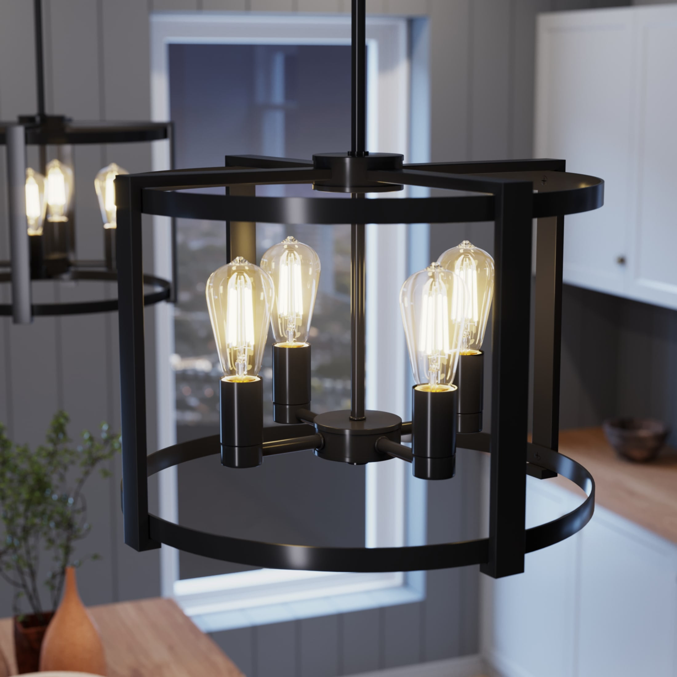 Astwood Matte Black 18" Drum Chandelier with Art Deco Detailing