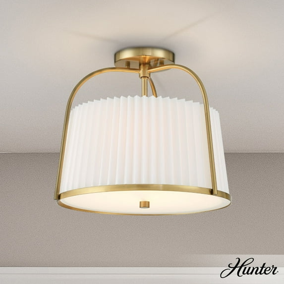 Hunter - Atmore 2-light Alturas Gold, Large Flush Mount Light, Dimmable, Modern Style, Drum Shaped, for Bedrooms, Dining, Living Rooms - 48242