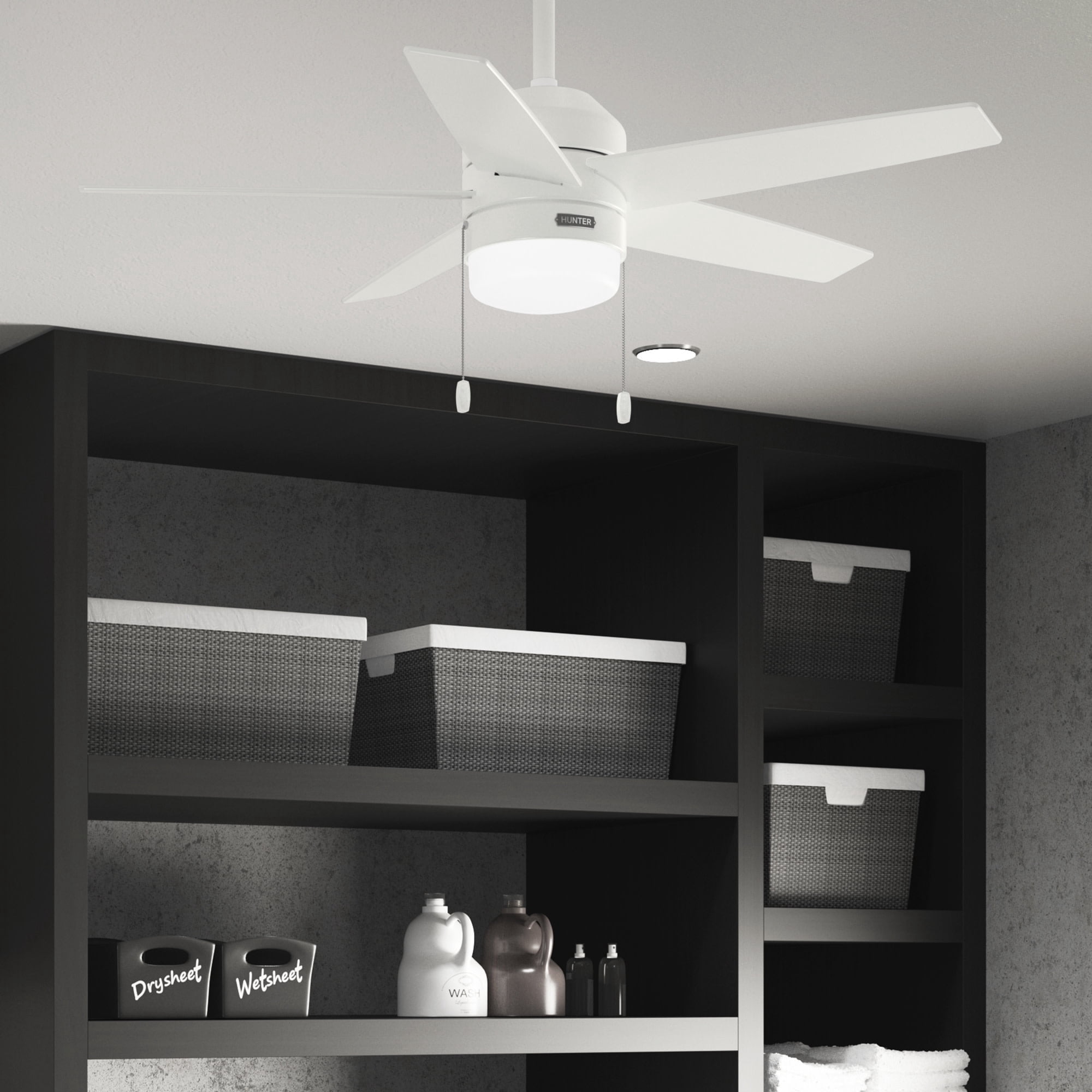 Hunter 44 inch Indoor Ceiling Fan with LED Light and Pull Chain - White Modern Ceiling Fan, Standard Mount, 5 Blades, For Bedroom, Living Room, or Kitchen - Bardot 52494, Fresh White