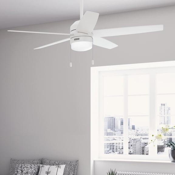 Hunter 52 inch Indoor Ceiling Fan with LED Light and Pull Chain - White Modern Ceiling Fan, Standard Mount, 5 Blades, For Bedroom, Living Room, or Kitchen - Bardot 52493, Fresh White