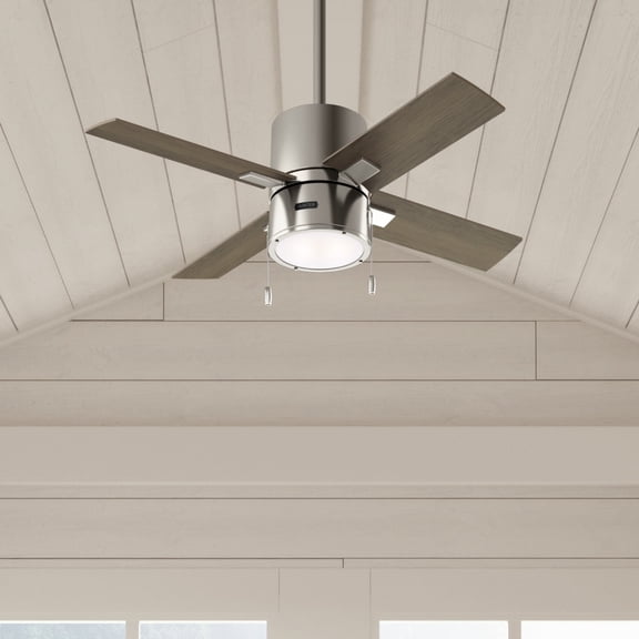 Hunter 42 inch Indoor Ceiling Fan with LED Light - Ceiling Fan with Pull Chain, For Bedroom, Living Room, or Kitchen, Standard Mount, No Remote, 4 Blades - Beck 53432, Brushed Nickel