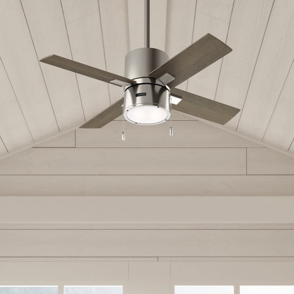 Hunter 42 inch Indoor Ceiling Fan with LED Light - Ceiling Fan with Pull Chain, For Bedroom, Living Room, or Kitchen, Standard Mount, No Remote, 4 Blades - Beck 53432, Brushed Nickel