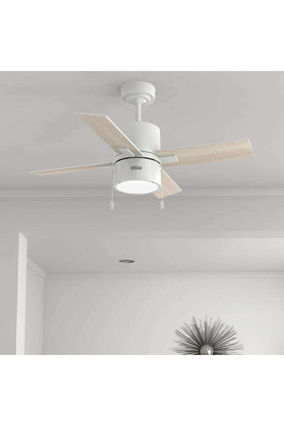42 inch Indoor Ceiling Fan with LED Light - White Ceiling Fan with Pull Chain, For Bedroom, Living Room, or Kitchen, Standard Mount, No Remote, 4 Blades - Beck 51743, Fresh White