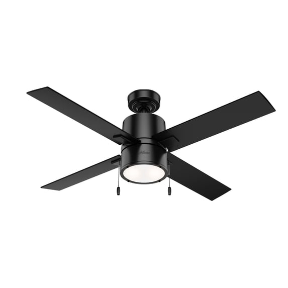 Hunter 52 inch Indoor Ceiling Fan with LED Light - Black Ceiling Fan with Pull Chain, For Bedroom, Living Room, or Kitchen, Standard Mount, No Remote, 4 Blades - Beck 54215, Matte Black