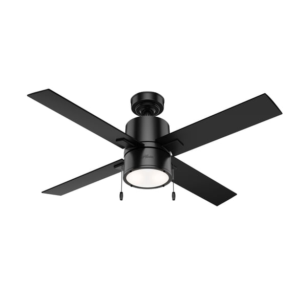 Hunter 52 inch Indoor Ceiling Fan with LED Light - Black Ceiling Fan with Pull Chain, For Bedroom, Living Room, or Kitchen, Standard Mount, No Remote, 4 Blades - Beck 54215, Matte Black