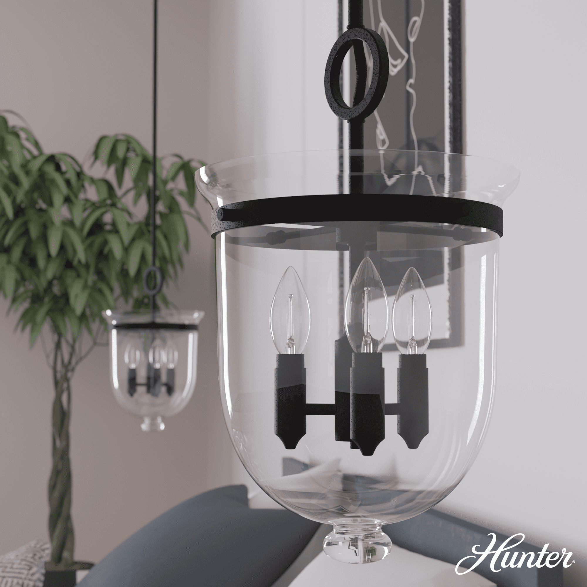 Black Glass 18" LED Pendant Light