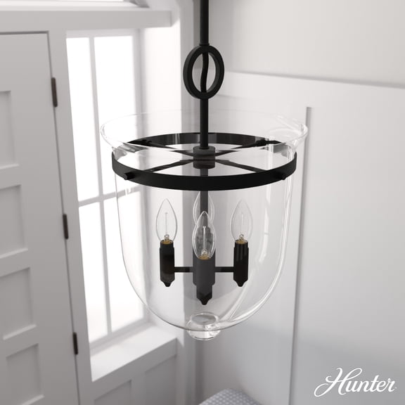 Hunter - Belltown 4-light Natural Black Iron, Medium Size Pendant Light, Dimmable, Transitional Style, Urn Shaped, for Bedrooms, Dining, Living Rooms - 19313