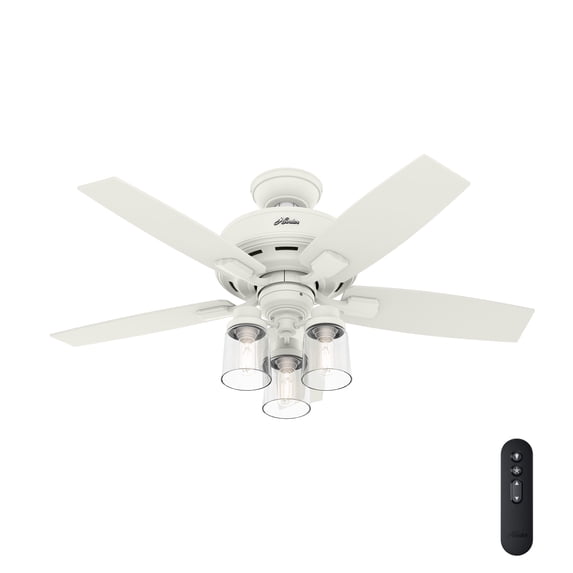 Hunter 44 inch Indoor Ceiling Fan with LED Lights and Remote Control - White Ceiling Fan, Standard Mount, 5 Blades, For Bedroom, Living Room, or Kitchen, Quiet - Bennett 50418, Matte White