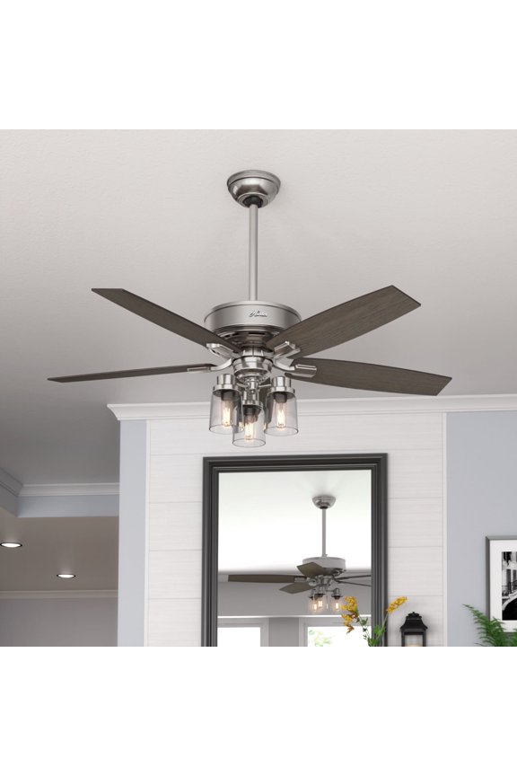 52 inch Indoor Ceiling Fan with LED Lights and Remote Control - Standard Mount Ceiling Fan, 5 Blades, For Bedroom, Living Room, or Kitchen, Quiet - Bennett 54190, Brushed Nickel